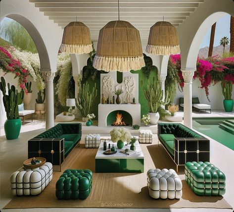 My @giLherrera twist of Mid-Century Modern Mexican Hacienda Outdoor Living with a Tulum Touch: Inspired by my hometown of Palm Springs/CoacheLLa Valley . At CoLores Decor Our team is constantly experimenting with textures & “WOW” styles for a UNIQUE statement design for any room…Introducing TOP 🇲🇽 MeXican Artisan Design & CATAPULTING our culture’s Talent through the vision of our founder, GiL Herrera @giLherrera ♥️ . We work with many Hotels, Restaurants, Interior Design Studios. We Can do CU... Modern Mexican Hacienda, Palm Springs Style Interior, Restaurants Interior Design, Palm Springs Interior Design, Interior Design Studios, Restaurants Interior, Palm Springs Interior, Modern Mexican Home, Mexican Hacienda