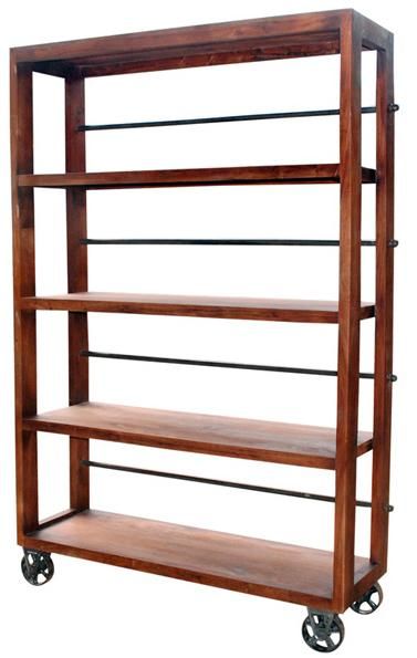 This solid reclaimed wood vintage wheel bookcase is able to handle any stack of textbooks! Shelf With Wheels, Shelves On Wheels, Farmhouse Bookshelves, Ivar Regal, Kitchen Playroom, Wood Shelving Units, Wood Shelving, Industrial Bookshelf, Industrial Bookcases