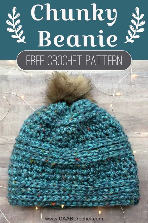 This chunky beanie pattern uses size 6 yarn, which makes it a nice, quick project to work up. The result is a thick, warm and modern hat! Perfect for the dead of winter and chilly nights! Free crochet pattern from Cute As A Button Crochet. #caabcrochet #freecrochetpattern #superbulky #beanie Chunky Beanie Pattern, Chunky Beanie Crochet Pattern, Solid Color Crochet, Bulky Yarn Crochet, Chunky Yarn Crochet, Modern Hat, Pillow Patterns, Hat Patterns Free, Chunky Beanie