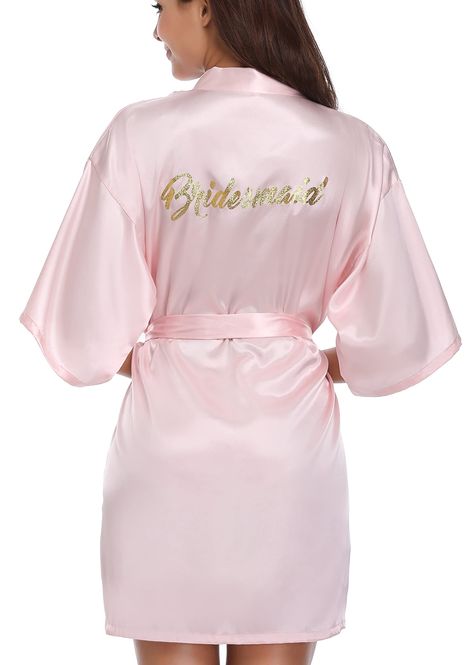 PRICES MAY VARY. 【BRIDE/ BRIDESMAID ROBE】Great quality and amazing drape! Perfect for getting ready day of the wedding, and everyday after that! And in script on the robe's back, it's perfect for the wedding party and as a gift for bridesmaid or brides! NOTE: A=Bride, B=Bridesmaid, C=Maid of Honor, D=Mother of the Bride, E=Mother of the Groom. 【SATIN WEDDING ROBE】These silky satin robes are flirty and adorable. The delicate shape and luscious material will make any morning feel special. Nothing Kimono Bride, Wedding Party Robes, Bridal Dressing Gown, Bridesmaid Kimono, Bridesmaid Satin, Personalized Robe, Bridesmaid Getting Ready, Satin Kimono, Silk Cardigan