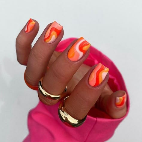 Nail Thang, Nails Girly, Trendy Nail Design, Short Acrylic Nails Designs, Orange And Pink, Minimalist Nails, Dream Nails, Fire Nails, Funky Nails