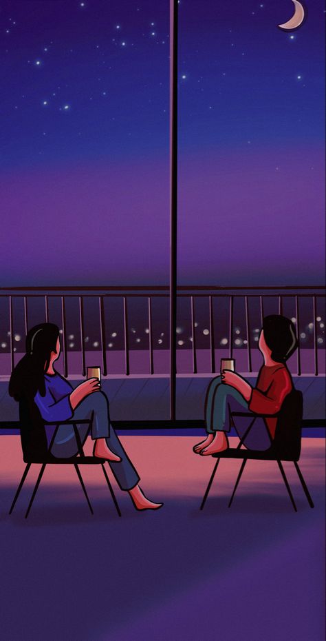 Animated Couple Images Aesthetic, Balcony Couple Aesthetic, Balcony Couple Photos, Couple Digital Art Illustration, Pikachu Drawing, Chill Mood, Instagram Animation, Lovers Pics, Couple Sketch