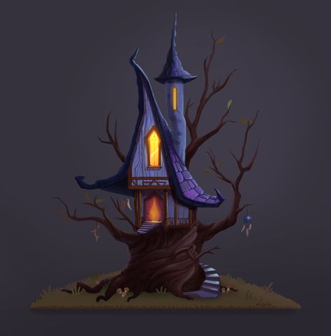 Witch House Drawing, Comfort Corner, Animated Witch, Witch Home, Witches House, Witches Castle, Castle Illustration, 3d Room, Art Composition