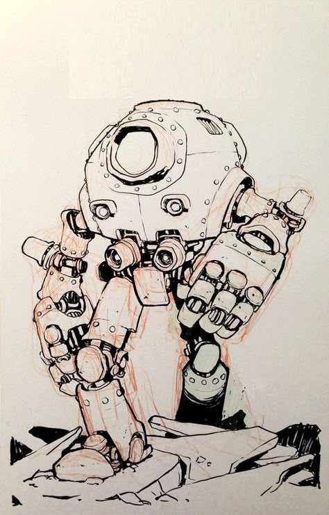 Mecha Character Design, Drawing Mechanical, Robot Reference, Robot Drawing, Jake Parker, Mecha Art, Drawing Man, Robot Sketch, Mech Design