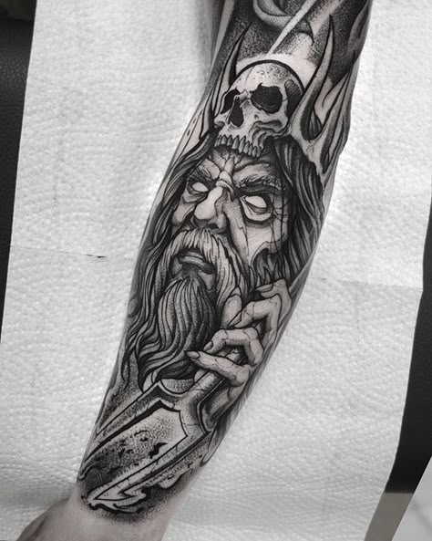 Hades #bwmentality #blackandwhite #blackandgrey @artof_black #artof_black #blackworkerssubmission #blackworkers_tattoo #illustrativetattoo… Greece Tattoo, Hades Tattoo, Aphrodite Tattoo, Greek God Tattoo, Wizard Tattoo, Zeus Tattoo, Greek Mythology Tattoos, God Tattoos, Norse Tattoo