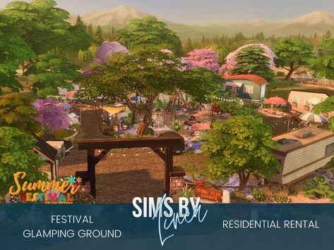 The Sims Resource - (Summer Festival) Glamping Ground Festival Glamping, The Sims 4 Lots, Glamping Party, Total Drama, Closer To Nature, The Sims Resource, Sims Resource, Drama Series, Summer Festival