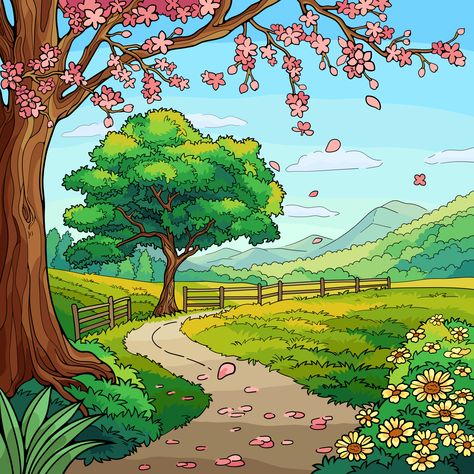 Easy Scenery Drawing, Drawing Scenery, Sky Art Painting, Illustration Art Kids, Nature Background Images, Beautiful Art Paintings, Landscape Art Painting, Nature Drawing, Nature Art Painting