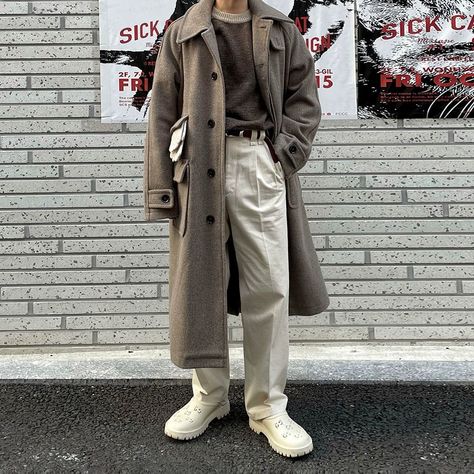 Collection: OH Atelier Available on ohgarments.com - Discover Quality Street Fashion Styles From Asia. As Seen on TikTok, Pinterest & Instagram #style #outfitinspo #koreanfashion #streetwear #streetfashion #aesthetic #y2k #outfitidea Mens Winter Trench Coat, British Clothing Men, Guy In Trenchcoat, Long Trench Coat Outfit Men, Men Fashion Ideas Casual, Light Academia Aesthetic Outfit Male, Tall Mens Outfits, Modest Outfits Men, Comfy Guy Outfits