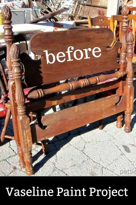 Antique Bed Repurpose, Refinishing Wood Bed Frame, Antique Bed Makeover, Refinish Bed Frame, Old Wood Furniture Makeover, Painting A Bed Frame, Refinished Bed Frame, Painting Bed Frame, Bedframe Makeover