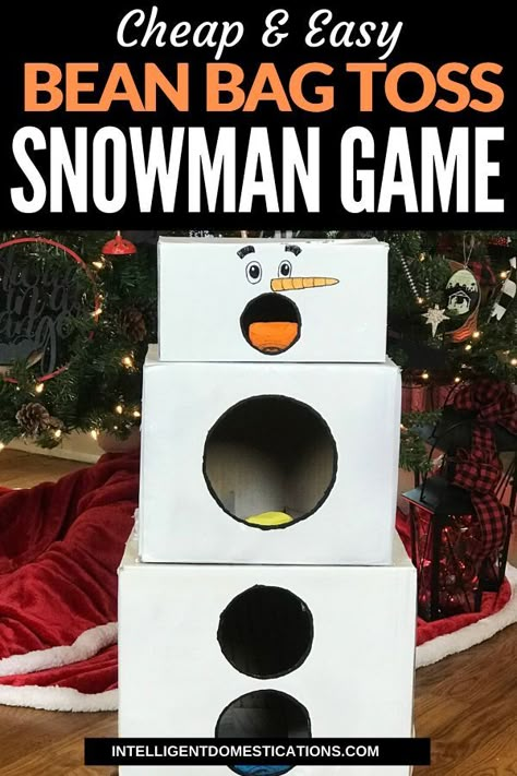 Preschool Christmas Party, Box Snowman, Snowman Games, Christmas Party Games For Kids, School Christmas Party, Snowman Party, Xmas Games, Fun Christmas Party Games, Bean Bag Toss Game