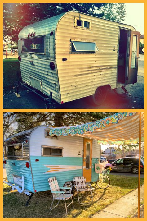 Vintage Travel Trailer Remodel, Small Travel Trailer Remodel, Small Travel Trailer, Vintage Trailer Remodel, Diy Caravan, Shasta Trailer, Retro Trailer, Shasta Camper, Camper Reno