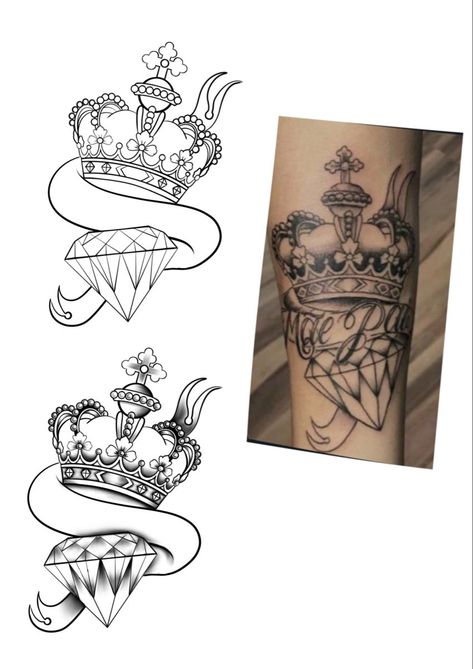 Crown Diamond Tattoo, Crown Tattoo Stencil, Diamond Crown Tattoo, Lioness Tattoo Design, Simple Compass Tattoo, Diamond Tattoo Designs, Crown Tattoos, Dragon Tattoo Ideas, Abstract Tattoo Ideas