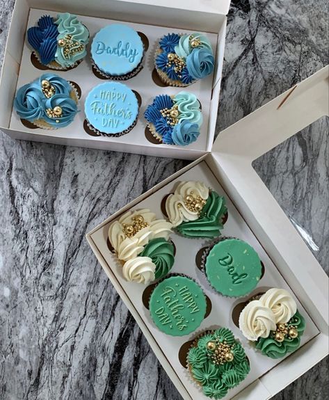 Father Day Cupcakes, Fathers Day Sweets Treats Gift Ideas, Father’s Day Cupcake Ideas, Father’s Day Treat Boxes, Fathers Day Dessert Box Ideas, Beautiful Cupcakes Birthday, Cupcake Icing Designs, Birthday Cupcakes For Women, Sheet Cakes Decorated