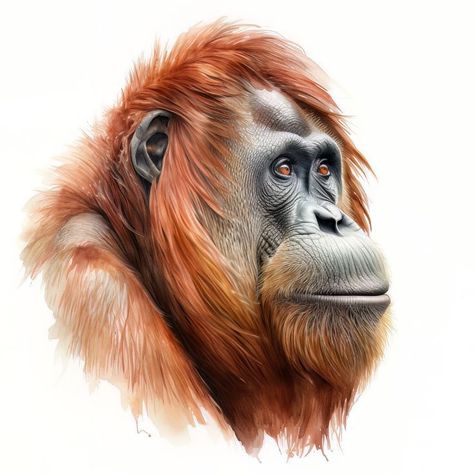 Orangutan Painting, Orangutan Drawing, Monkey Image, Orangutan Art, Exotic Animals Art, Watercolour Wildlife, Gorilla Illustration, Art Pencil Set, Animal Digital Art