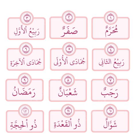 Islamic Months Name, Arabic Months, Hijri Months, Name Of Months, Arabic Ornament, Hijri Calendar, Color Png, Arabic Alphabet For Kids, Arabic Alphabet