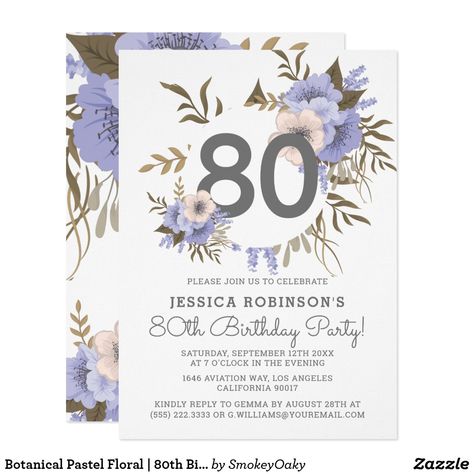 Birthday Invitation Card Zazzle, Pastel Birthday Invitations, 80 Birthday Invitation Ideas, 80th Birthday Invitations Templates, 80 Birthday Invitations, Birthday Invitations 80th, 85 Birthday Invitations, Invitation 80th Birthday, Invitation Card Design 80th Birthday