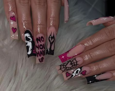 Ballerina Acrylic Nails, Horror Nails, Holloween Nails, Halloween Acrylic Nails, Punk Nails, Hard Nails, Diy Acrylic Nails, Nails Now, Cute Acrylic Nail Designs