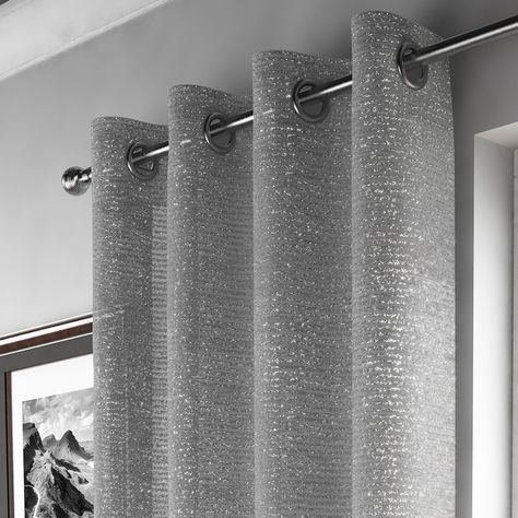 | Silver | Sparkle | Curtain Panel | Tony's Textiles | Tonys Textiles Glitter Bedroom, Glitter Room, Glitter Curtains, Mirrored Side Tables, Silver Curtains, Silver Room, Voile Panels, Net Curtains, Voile Curtains