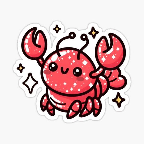 Lobster Extra Cute Kawaii Lobster Illustration Cute, Cute Smile, Sea Creature, Cute Kawaii, Big Eyes, Sea Creatures, Cute Stickers, Cute Cartoon, Character Art