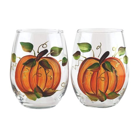 Hand Painted Pumpkin Fall Thanksgiving Wine Glass | Set of 2 | Perfect Thanksgiving Table Decor | Fall Autumn table Decor | Thanksgiving Hostess Gifts | Stemless Wine Glasses #affiliatelink Fall Wine Glasses, Thanksgiving Wine Glass, Hand Painted Stemless Wine Glasses, Asymmetrical Crochet, Crochet Shawlette, Lacy Shawl, Pumpkin Wine, Crochet Cowls, Thanksgiving Wine