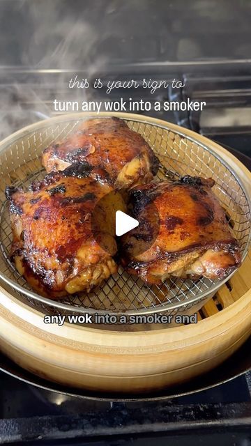 Kat Lieu on Instagram: "@katlieu  Barley tea and cocoa wok smoked chicken (Chinese bbq baby) smoke blend recipe below⬇️ follow @katlieu for more easy recipes 

Please soak the bamboo steamer in water thorough first, like you would soak bamboo skewers for bbq. You must also fully cook the proteins first, and be smoking imparts flavor but does not cook the food.

Full recipe is in Modern Asian Kitchen page 114 

The smoke blend recipe:
1/4 tea leaves any or barley tea 
Sichuan peppercorns, a few, crushed
2 star anises 
3 tablespoons uncooked rice 
1 tbsp cocoa powder 
1/4 cup granulated sugar 

Instead of my marmalade sauce you can use bbq sauce 🖐️🤩✌️

#wok #smoked #barbecue #foodhacks #wokcooking #food #cooking #cookbook 

What would you add to your smoke blend?" Wok Cooking, Asian Stir Fry, Asian Kitchen, Grilled Burgers, Asian Soup, Smoked Chicken, Smoked Food Recipes, Asian Dishes, Save Food