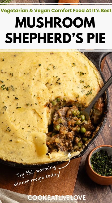 Mushroom Shepherds Pie Recipe, Mushroom Shepherds Pie, Cozy Fall Dinner, Vegetarian Shepherds Pie, Vegan Shepherds Pie, Comforting Dinner, Shepherds Pie Recipe, Vegan Baby, Fall Comfort Food