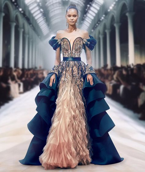 Saiid Kobeisy Couture, Couture 2023, Saiid Kobeisy, Irina Shabayeva, Beaded Cuff, Ethereal Beauty, Ruffled Sleeves, Beaded Dress, Couture Collection