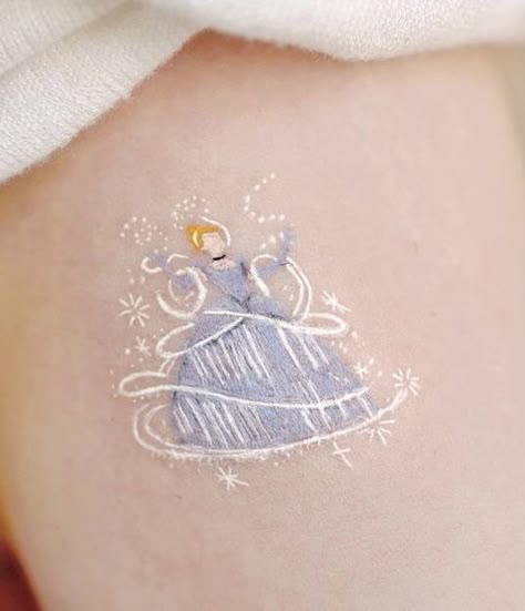 Dainty Princess Tattoo, Elsa Tattoo Ideas, Aurora Sleeping Beauty Tattoo, Anastasia Tattoo Ideas, Ever After Tattoo, Disney Fine Line Tattoo, Dainty Disney Tattoos, Hana Tattoo, Cinderella Tattoos