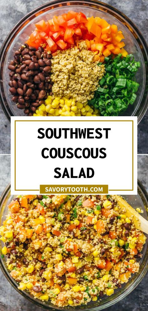 Southwest Couscous Bowl, Couscous Salad Recipes Healthy, Couscous Lunch Ideas, Cold Couscous Recipes, Meals With Couscous Dinners, High Protein Couscous Salad, Couscous Salad Recipes Easy, Cowboy Caviar Couscous Salad, Couse Couse Salad