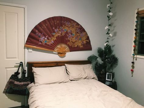 Uni Bedroom, Painted Fan, Indian Home Design, Japanese Fan, Bedroom Setup, Studio Room, Room Transformation, Above Bed, Dreamy Room