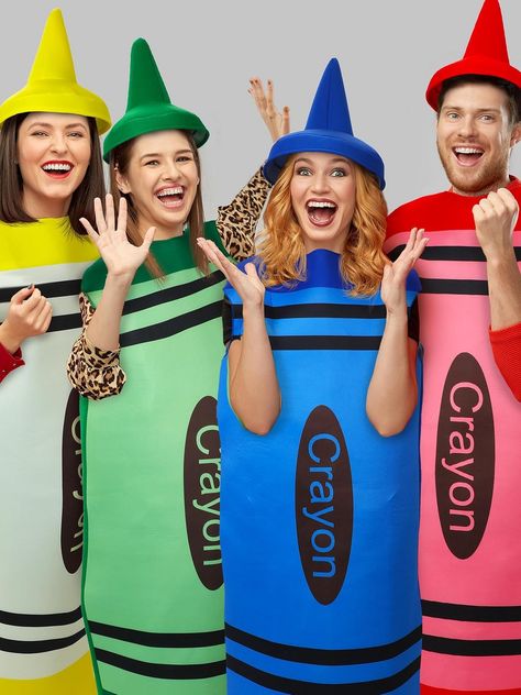 Halloween crayon costume with a hat with stretchy polyester designed to comfortably fit most adults, easy to put on and take off #halloween_costumes #crayon_costumes Crayon Outfit, Crayon Fancy Dress, Crayon Costumes, Halloween Crayons, Crayon Costume, Toddler Crayons, Outfit For Halloween, Halloween Costumes For Teens Girls, Dress Up Party