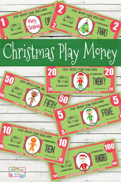 Free Printable Christmas Play Money for Kids Pretend Play Store, Play Money Template, Printable Play Money, Christmas Boutique, Elf Christmas Decorations, Money Template, Money Printables, Printable Christmas Games, Play Money