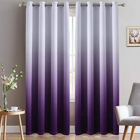 Amazon.com: Yakamok Thermal Insulated Grommet Window Drapes Gradient Color Ombre Purple Blackout Curtains Room Darkening Panels for Bedroom (Purple, 52x96 Inch, Set of 2) : Home & Kitchen Ombre Curtains, Bedroom Purple, Curtains Room, Purple Curtains, Purple Rooms, Curtain Room, Darkening Curtains, Thermal Curtains, Bedroom Curtains