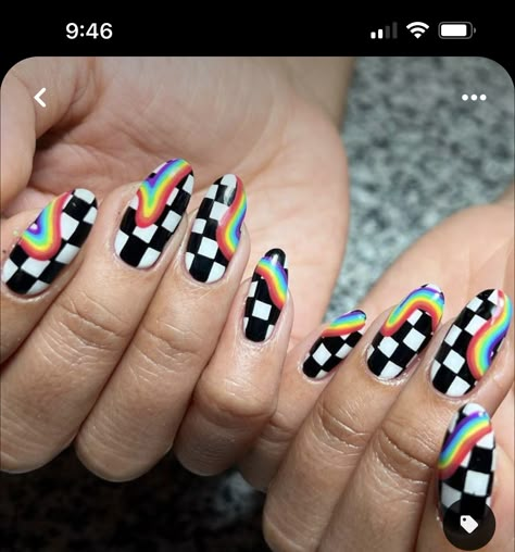 Time Nails, Pride Nails, Checkered Nails, Rainbow Nails Design, Crazy Nail Designs, Ideas Uñas, Rainbow Nail Art, Rainbow Nail, Punk Nails