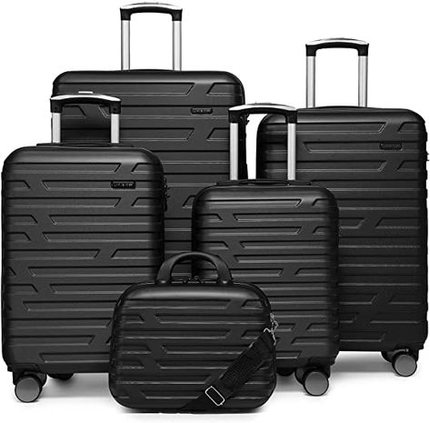 ABS material lightweight hard shell luggage, 5 piece set includes: 14" mini cosmetic cases /18" & 20" carry on luggage/24" suitcase/28" large capacity luggage. Different sizes of luggage are available to meet your family, work and travel needs. 24"&28" suitcase are designed to be expandable, which can expand 25% of the additional space. The color of the zipper belt is made in other colors, which is convenient for you to find the expandable zipper at the first time. TSA customs password lock. Dream Products, One Suitcase, Hard Shell Luggage, Best Luggage, Suitcase Set, Carry On Suitcase, Luggage Sets, Carry On Luggage, Work Travel