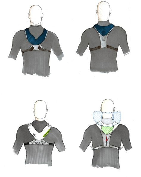 The Revival Vest is a self-inflating life jacket that uses Footfalls and Heartbeats smart fabric technology to monitor respiration and physiological changes such as drowning. The Exoskeleton Suit, Industrial Design Portfolio, Waist Bag Fashion, Smart Fabric, Life Vest, Diving Gear, Marvelous Designer, Body Pain, Jacket Vest