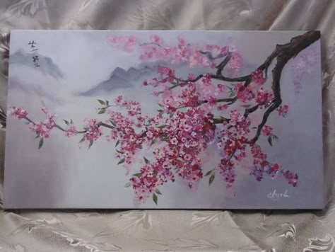 Cherry Blossom Painting Acrylic, Sakura Painting, Blossom Painting, Cherry Blossom Painting, Gold Art Painting, Acrylic Art Projects, Acrylic Painting Flowers, Cherry Blossom Art, Small Canvas Art