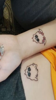 Hello Kitty Tattoo Ideas Matching, Sister And Sister Tattoos, Small Cute Matching Tattoos Best Friends, Monsterhigh Tattoos, Monster High Skull Tattoo, Small Tattoos Colorful, Matching Emo Tattoos, Matching Forearm Tattoos, Simple Hand Tattoo Ideas