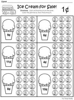 Kindergarten Money, Kindergarten Money Worksheets, Penny Nickel Dime Quarter, Money Kindergarten, Teaching Money, Money Activities, Math Addition Worksheets, One Dollar Bill, Kindergarten Prep