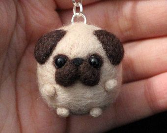 pug Cute Needle Felted Keychain Puppy Accessory gift dog handmade christmas animal mini Needle Felted Gift Ideas, Mini Needle Felting, Needle Felt Ideas, Cute Needle Felting Ideas, Needle Felting Keychain, Mini Felted Animals, Felted Keychain, Mini Felt Animals, Felt Keychain