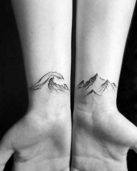 40 Mountain Wave Tattoo Ideas For Men - Nature Designs Meaningful Tattoos For Women, Small Meaningful Tattoos, Mountain Tattoo, Waves Tattoo, Subtle Tattoos, Friend Tattoos, Tattoo Trends, Nature Tattoos, Little Tattoos