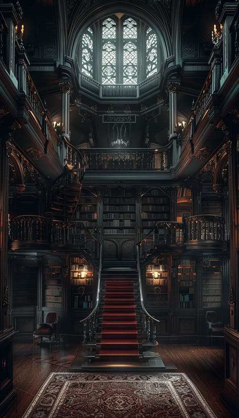 Gothic Castle Library, Gothic Library Exterior, Secret Library Aesthetic, Fantasy Castle Library, Huge Library Aesthetic, Gothic Library Room, Dark Fantasy Library, Gothic Library Aesthetic, Medieval Library