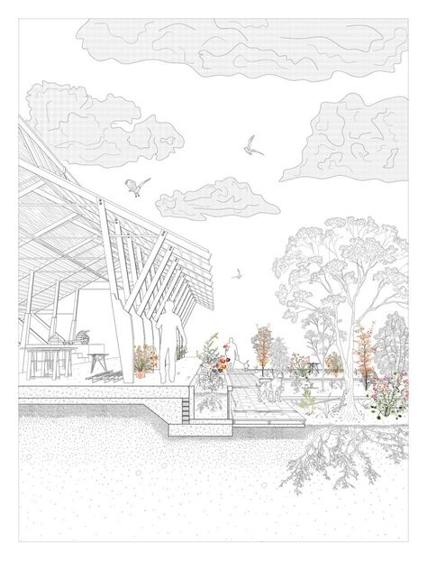 Sectional Perspective, Collage Architecture, Section Drawing, Canal House, Architecture Collage, Architecture Graphics, Architecture Concept Drawings, Architectural Section, Architectural Drawing