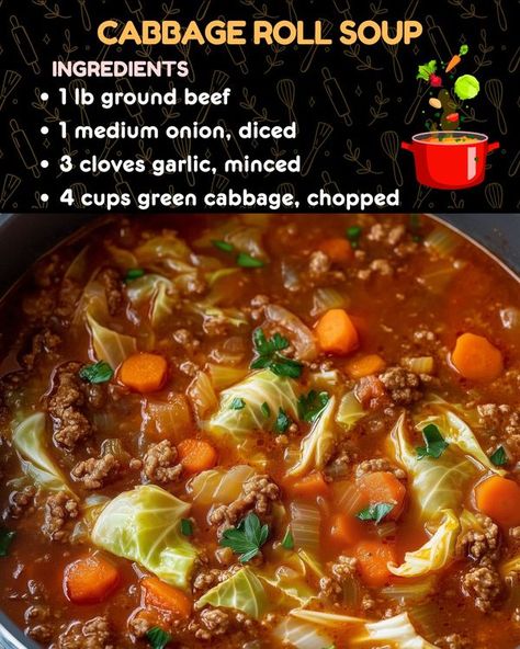 Cabbage Roll Soup Recipe, My Heavenly Recipes, Heavenly Recipes, Cabbage Roll Soup, Cabbage Roll, Stuffed Cabbage, Dry Ginger, Chopped Carrots, Cabbage Rolls