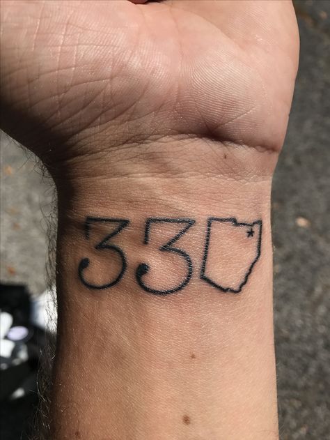 Area code Ohio 330 Ohio Tattoos For Men, Ohio Tattoo Ideas, Area Code Tattoo, Area Code Tattoos, Code Tattoo, New Jersey Tattoo, Ohio Tattoo, Medusa Tattoo, Area Codes