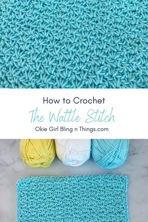 Who knew you could make so much texture in a project by just alternating 3 different stitches. Plus, this stitch is only a 1 row repeat after the 1st row! Trust me, you will love learning the wattle stitch!. . . . . #crochet #crochetstitches #crochetstitchtutorial #wattlestitch 1 Row Repeat Crochet Patterns, Wattle Stitch Crochet, Crochet Website, Amanda Crochets, Crochet School, Crochet Dish Cloth Free Pattern, Pocket Shawl, Crochet Throw Pattern, Crochet Friends