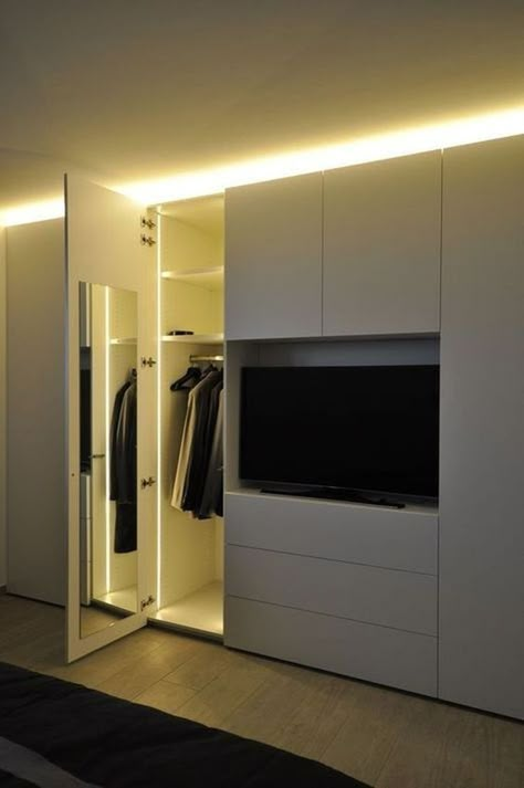 Tv Closet, Modern Closet Designs, Luxury Bathroom Master Baths, Bedroom Cupboards, Bedroom Cupboard Designs, Modern Closet, Bedroom Cabinets, Bedrooms Ideas, Bedroom Closet Design