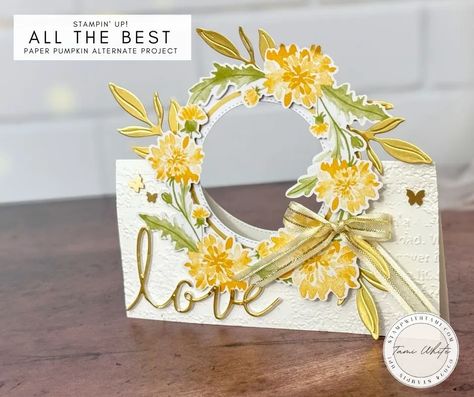 All the Best Unique Wreath Fun Fold Cards - Stampin' Up! Demonstrator: Tami White | Stamping, Crafting, & Card-Making Unique Wreath, Handmade Cards Diy, Stampin Up Paper Pumpkin, Paper Flower Decor, Stampin Up Catalog, Fold Cards, December 2023, Fancy Fold Cards, Card Tutorial