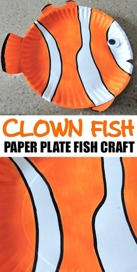 We love this tropical clown fish, such a cute paper plate fish craft for kids! It's easy to make this fish art project at home with your family Nannying Activities, Fish Art Project, Paper Plate Fish Craft, Plate Fish Craft, Fish Crafts Preschool, Art Projects For Toddlers, Reef Animals, Abc Countdown, Paper Plate Fish