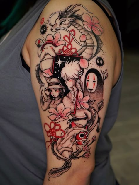 Mashup Tattoo, Uv Tattoos, Tatuaje Studio Ghibli, Arte Hippy, Studio Ghibli Tattoo, Dark Tattoos, Uv Tattoo, Ghibli Tattoo, Bff Tattoos